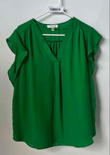 Load image into Gallery viewer, Chaus Womens Green V-Neck Short Flutter Sleeve Pullover Blouse Top Size XL