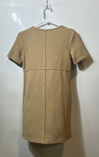 Load image into Gallery viewer, Zara Womens Beige Short Sleeve Round Neck Collarless Shift Dress Size Small