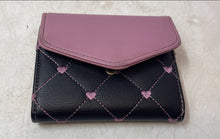 Load image into Gallery viewer, Luv Betsey By Betsey Johnson Womens Black Purple Heart Quilted Trifold Wallet