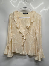 Load image into Gallery viewer, Zara Womens Beige Floral V-Neck Front Ruffled Long Sleeve Blouse Top Size XS