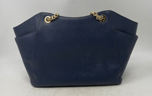 Load image into Gallery viewer, Michael Kors Womens Jet Set Blue Gold Saffiano Leather Large Shoulder Bag