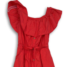 Load image into Gallery viewer, Express Womens Red Ruffle Off The Shoulder Button Front Mini Dress Size XXS