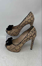 Load image into Gallery viewer, Joan & David Womens Black Beige Animal Print Leather Peep Toe Pump Heels Size 7M
