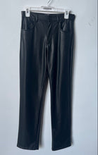 Load image into Gallery viewer, Zara Womens Black Faux Leather Flat Front Straight Leg Trouser Pants Size S