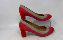 Load image into Gallery viewer, Talbots Womens Orange Pink Tan Striped Suede Round Toe Block Pump Heels Size 7 B