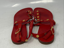 Load image into Gallery viewer, Authentic Tory Burch Womens Red Leather Studded Buckle Thong Sandals Size 7.5M