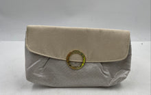 Load image into Gallery viewer, Bvlgari Parfums Womens Silver-Tone Cream Shimmer Magnetic Flap Cosmetic Bag