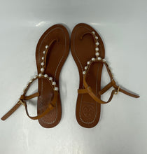 Load image into Gallery viewer, Authentic Tory Burch Womens Emmy Brown Pearl Flat Thong Sandals Size 7.5M Worn