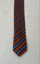 Load image into Gallery viewer, Ranieri Studio Italy Mens Brown Blue White Striped Keeper Loop Pointed Tie