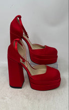Load image into Gallery viewer, Unbranded Womens Red Leather Ankle Strap Block Platform Heels Size 5.5