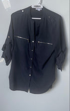 Load image into Gallery viewer, Calvin Klein Womens Gray Long Sleeve Zip Pocket Button-Up Shirt Size M