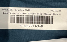 Load image into Gallery viewer, Zara Womens Green Long Sleeve Spread Collar Tie Front Cropped Blouse Top Size S