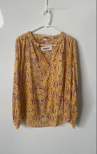 Load image into Gallery viewer, Zara Womens Yellow Print Long Sleeve Split V-Neck Pullover Tunic Blouse Size L