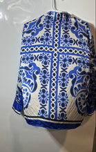 Load image into Gallery viewer, Zara Womens Blue White Black Geometric Long Sleeve Button-Up Shirt Size Small