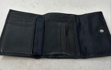Load image into Gallery viewer, Fossil Womens Black Leather ID Window Card Holder Flap Trifold Wallet