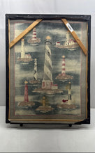 Load image into Gallery viewer, 1980s Fabric Panel From Spring Industries US Lighthouses USA As Wall Art