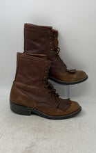 Load image into Gallery viewer, Laredo Womens Kiltie Brown Leather Round Toe Lace-Up Roper Combat Boots Sz 8.5M