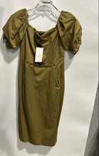 Load image into Gallery viewer, Zara Womens Green Balloon Sleeve Off The Shoulder Pencil Dress Size M With Tag