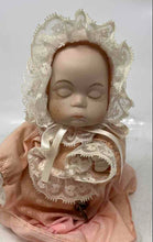 Load image into Gallery viewer, Unbranded Porcelain Pink Lace Bonnet Dress Eyes Closed Wind Up Baby Girl Doll