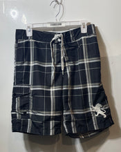 Load image into Gallery viewer, Express Mens Black Plaid Elastic Waist Drawstring Swim Board Shorts Size S