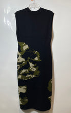 Load image into Gallery viewer, DKNY Womens Black Camouflage Print Sleeveless V-Neck Knitted Sheath Dress Size M