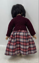 Load image into Gallery viewer, Brown Hair Green Eyes Porcelain Girl Doll In Red Sweater & Plaid Skirt