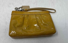 Load image into Gallery viewer, Coach Womens Dark Yellow Patent Leather Logo Charm Zipper Wristlet Wallet
