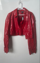 Load image into Gallery viewer, Pretty Little Thing Womens Red Leather Cuffed Sleeve Cropped Jacket Sz 10 W/ Tag