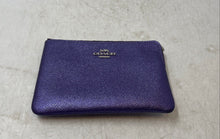 Load image into Gallery viewer, Coach Womens Purple Leather Corner Zip Mini Wristlet Wallet