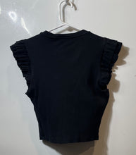 Load image into Gallery viewer, Zara Womens Black Flutter Sleeve Ribbed Texture Stretch Cropped Blouse Top Sz L