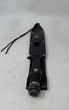 Load image into Gallery viewer, Fixed Blade Serrated Sawtooth Spine Survival Knife In Cowboy Type Sheath Case
