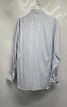 Load image into Gallery viewer, Michael Kors Mens White Blue Striped Print Cotton Slim Fit Dress Shirt Size L