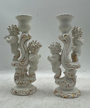 Load image into Gallery viewer, White And Gold Porcelain Cherub Figures Candlestick Holders Set Of 2 Pcs