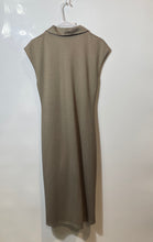 Load image into Gallery viewer, Zara Womens Pique Brown Sleeveless Collared Ruched Midi Shirt Dress Size Large
