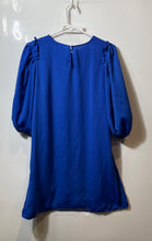 Load image into Gallery viewer, Zara Womens Blue Short Puff Sleeve Crew Neck Ruffle Trim Shift Dress Size Medium