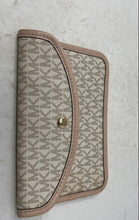 Load image into Gallery viewer, Michael Kors Womens Beige Pink Signature Print Flap Wristlet Wallet