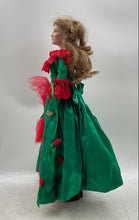 Load image into Gallery viewer, Blonde Hair Green Eyes Standing Porcelain Doll Collection In Green Red Dress