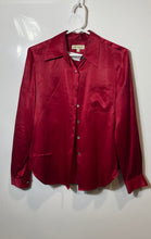 Load image into Gallery viewer, Ann Taylor Womens Red Silk Long Sleeve Collared Button-Up Shirt Size 4