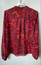 Load image into Gallery viewer, New York & Company Womens Red Paisley Long Sleeve Sheer Blouse Top Size L