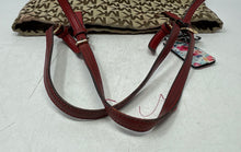 Load image into Gallery viewer, Michael Kors Womens Brown Red Monogram Leather Trim Buckle Jet Set Tote Bag