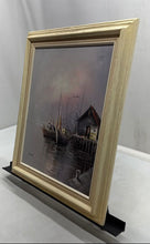 Load image into Gallery viewer, Vintage Old Harbor Fishing Boat Square Framed Wall Hanging Art Painting By Adams