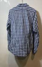 Load image into Gallery viewer, Express Mens Blue Gingham Cotton Long Sleeve Collared Dress Shirt Size S