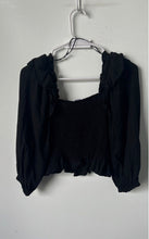 Load image into Gallery viewer, Zara Womens Black Long Sleeve Square Neck Regular Fit Cropped Blouse Top Size XS