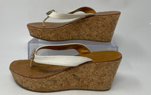Load image into Gallery viewer, Authentic Tory Burch Womens White Brown Wedge Thong Sandals Size 6M Damaged