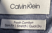 Load image into Gallery viewer, Calvin Klein Mens Blue Printed Fresh Comfort Stretch Slim Fit Dress Shirt Size L