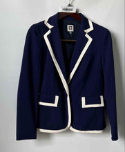 Load image into Gallery viewer, Anne Klein Womens Blue White Long Sleeve Single-Breasted One Button Blazer Sz S