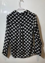Load image into Gallery viewer, Express Womens Black White Heart Long Sleeve Button-Up Shirt Size XS