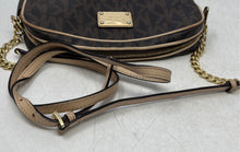 Load image into Gallery viewer, Michael Kors Womens Brown Monogram Zip Top Chain Strap Jet Set Crossbody Bag