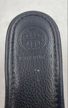Load image into Gallery viewer, Authentic Tory Burch Womens Black Leather Wedge Heel Slide Sandals Sz 8M Damaged