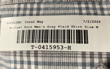 Load image into Gallery viewer, Michael Kors Mens Gray Plaid Print Slim Fit Long Sleeve Button-Up Shirt Size M